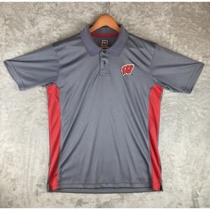 Wisconsin Badgers ProEdge‎ Polo Shirt Men's Large 42/44 Gray Short Sleeve